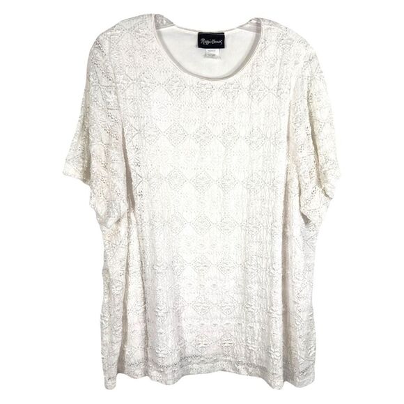 Maggie Barnes Plus Size 2X‎ Blouse White Lace Lined Sparkly Metallic Silver 760 - Picture 1 of 9